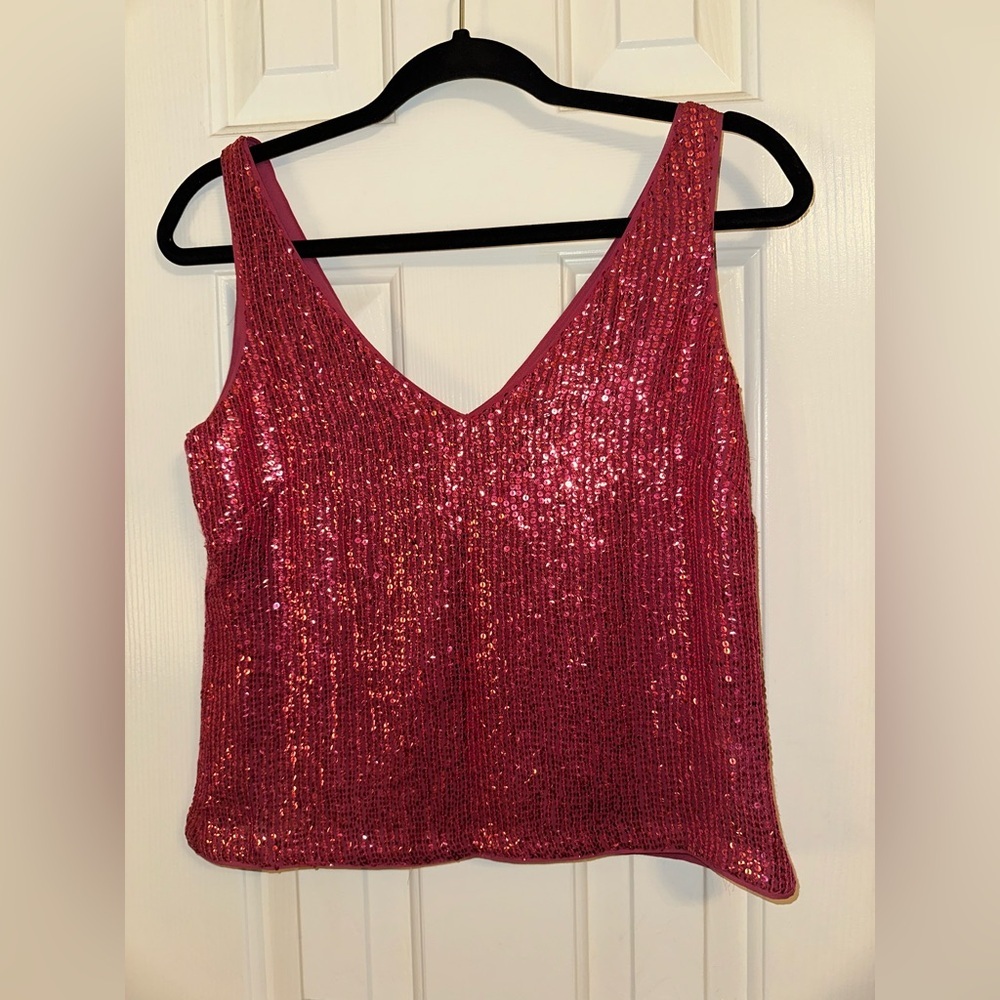Banana Republic Dark Pink Sequin Silk Tank Top NWT Size S Lined
